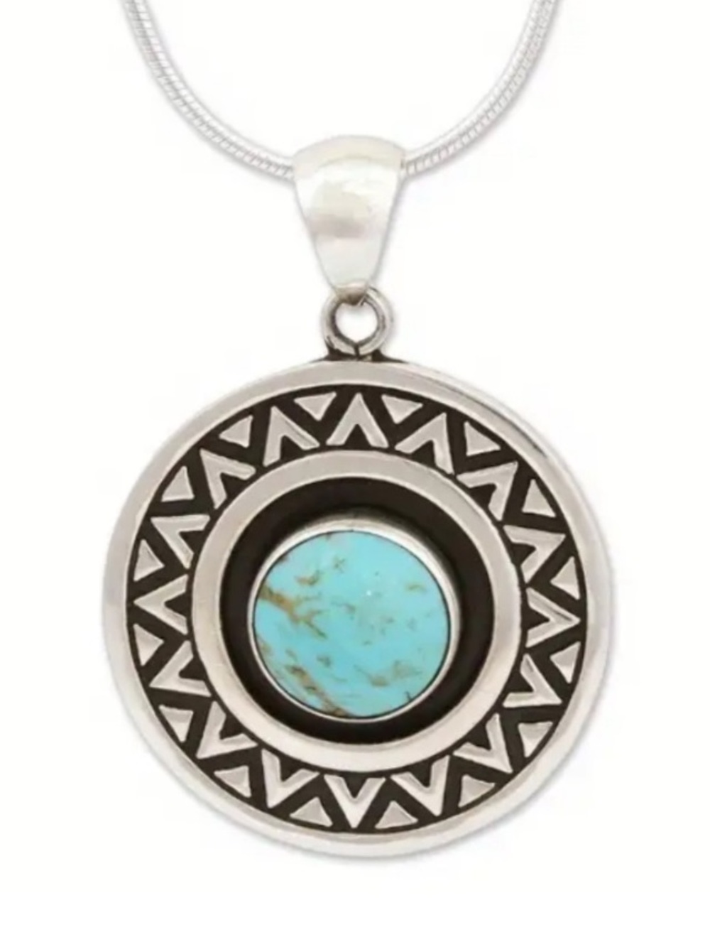 Turquoise Stone Pendant Necklace Stainless Steel Tribal Circle 18” Chain